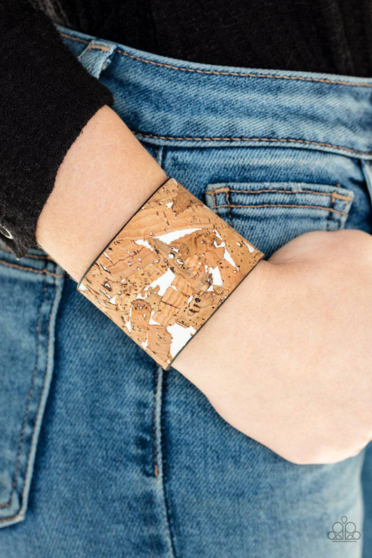 Cork Congo - White Leather Band Cuff Bracelet - Paparazzi Accessories - GlaMarous Titi Jewels