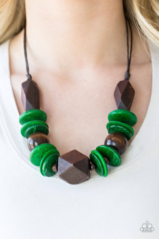 Pacific Paradise - Green Wooden Bead Necklace - Paparazzi Accessories - GlaMarous Titi Jewels