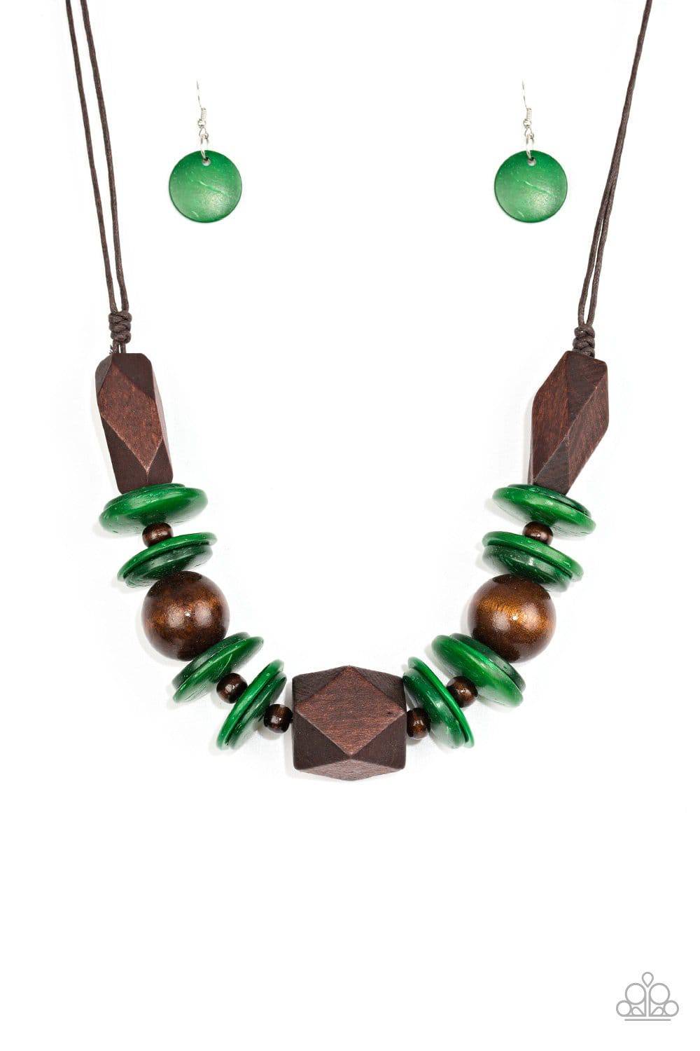 Pacific Paradise - Green Wooden Bead Necklace - Paparazzi Accessories - GlaMarous Titi Jewels