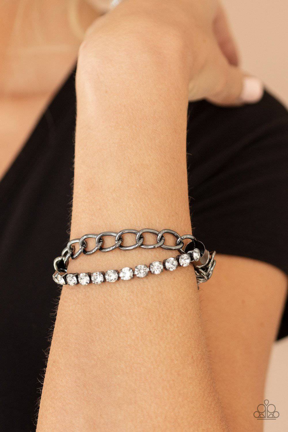 Glamour Grid - Black Rhinestone Stretchy Bracelet - Paparazzi Accessories - GlaMarous Titi Jewels