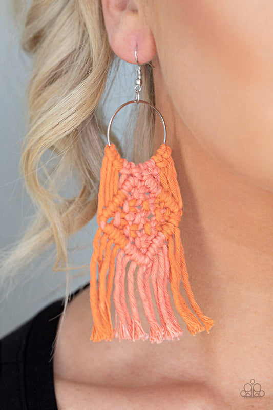 Macrame Rainbow - Orange & Coral Fringe Earrings - Paparazzi Accessories - GlaMarous Titi Jewels