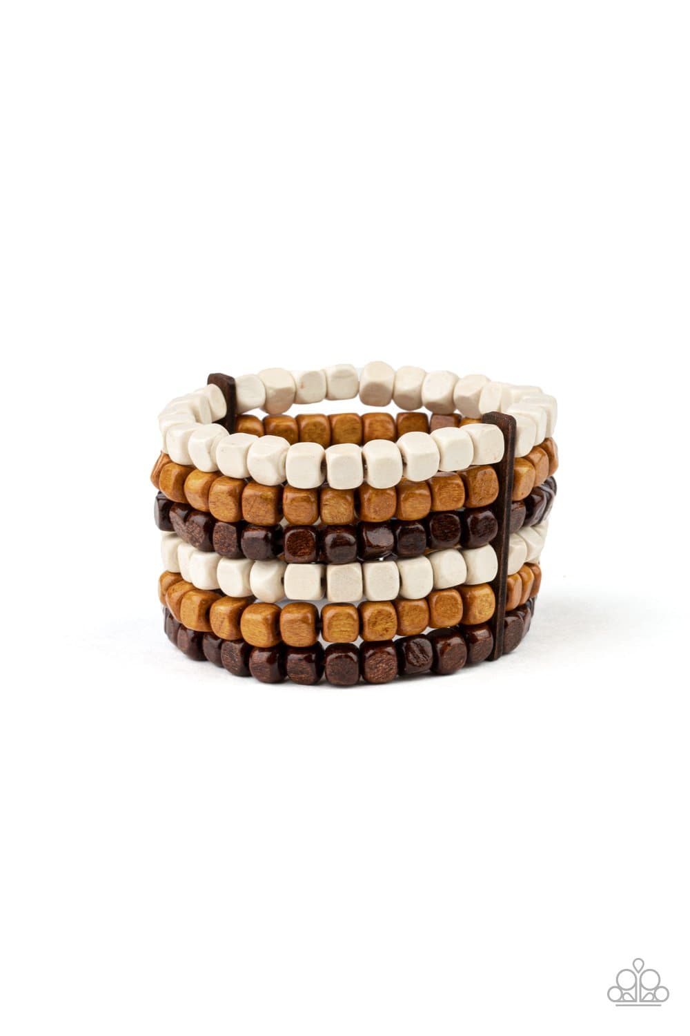 Tropical Tundra - Brown Tan & White Wooden Bracelet - Paparazzi Accessories - GlaMarous Titi Jewels