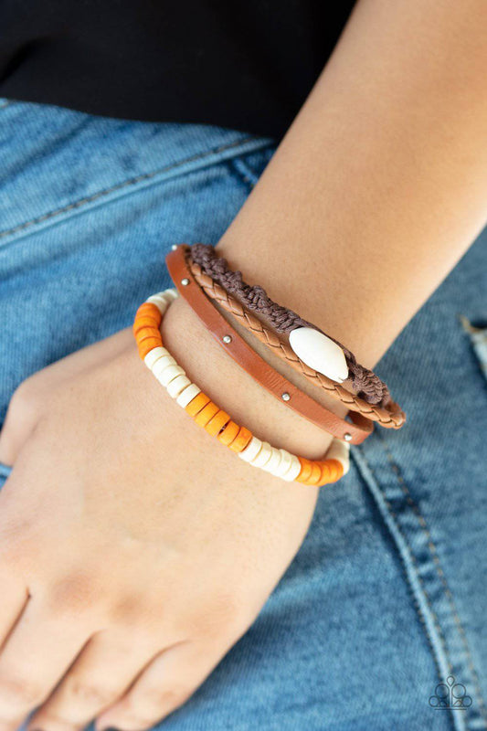 Beach Bounty - Orange Leather & Twine Bracelet - Paparazzi Accessories - GlaMarous Titi Jewels