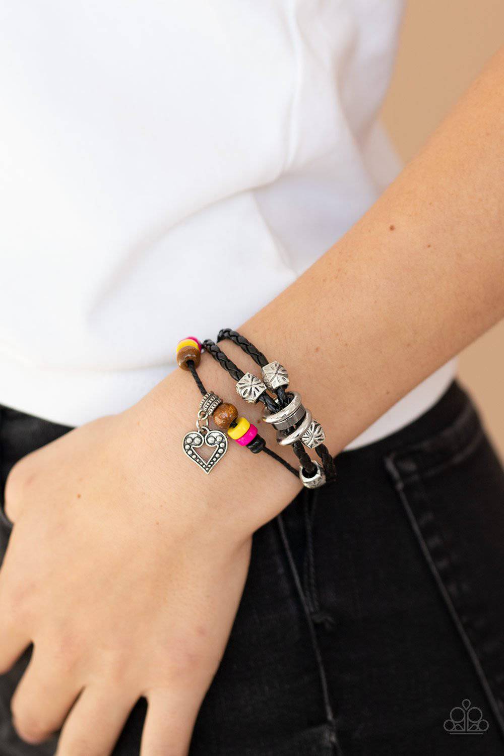 Highlands Heart - Multi Wooden Bead Charm Bracelet - Paparazzi Accessories - GlaMarous Titi Jewels