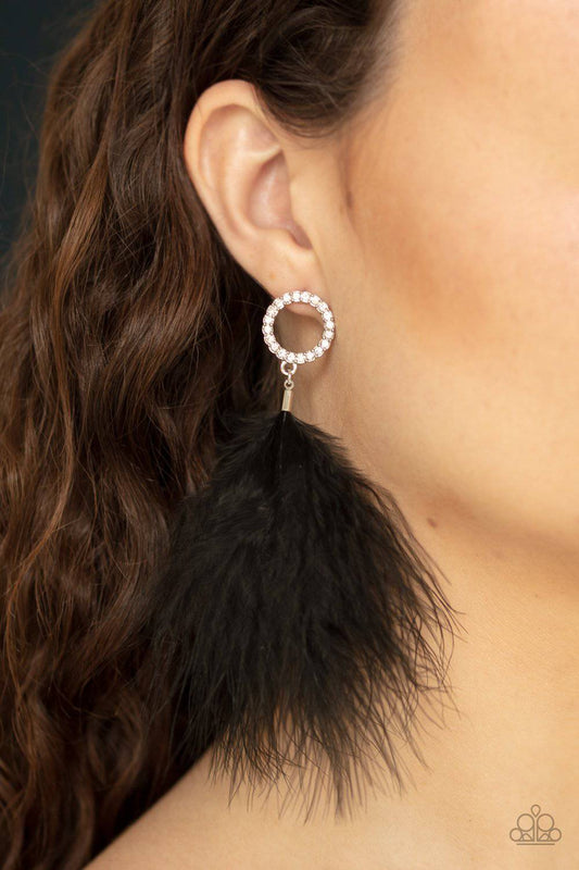 BOA Down - Black Feather Rhinestone Earrings - Paparazzi Accessories - GlaMarous Titi Jewels