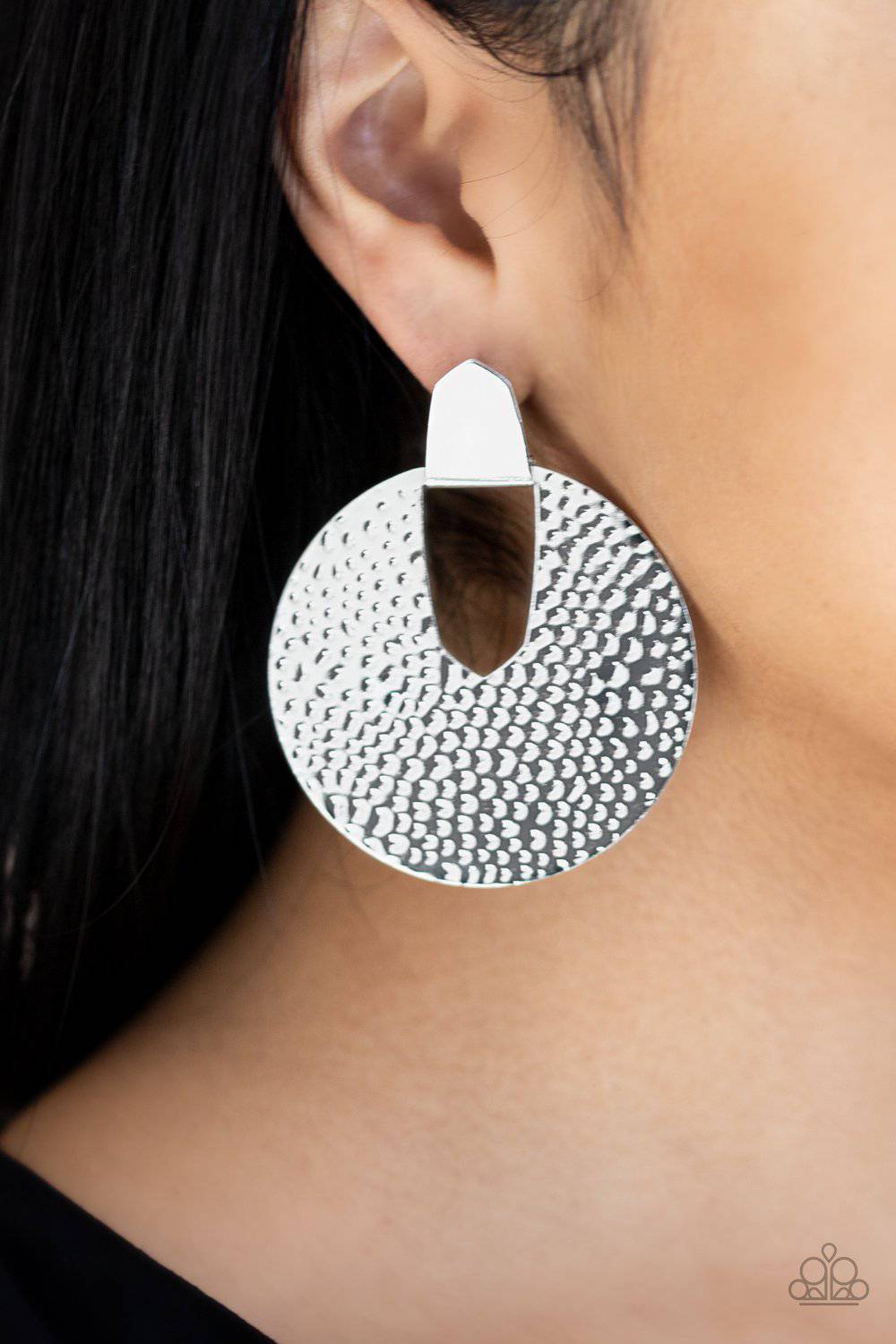 Bold Intentions - Silver Hammered Post Earrings - Paparazzi Accessories - GlaMarous Titi Jewels