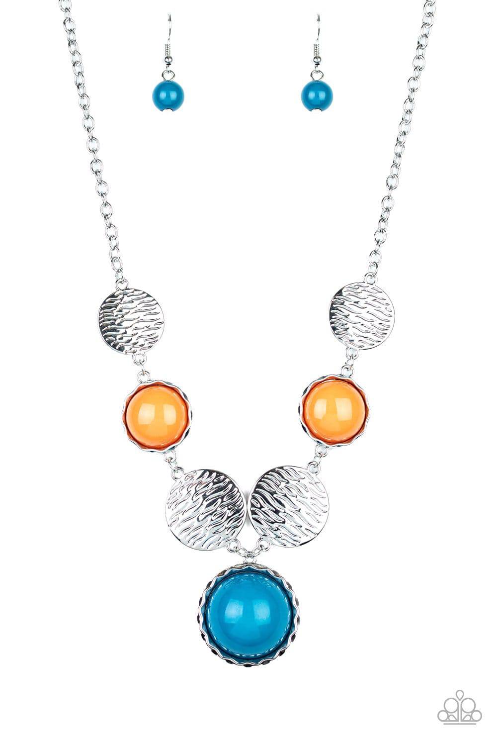 Bohemian Bombshell - Multi Orange & Blue Bead Necklace - Paparazzi Accessories - GlaMarous Titi Jewels