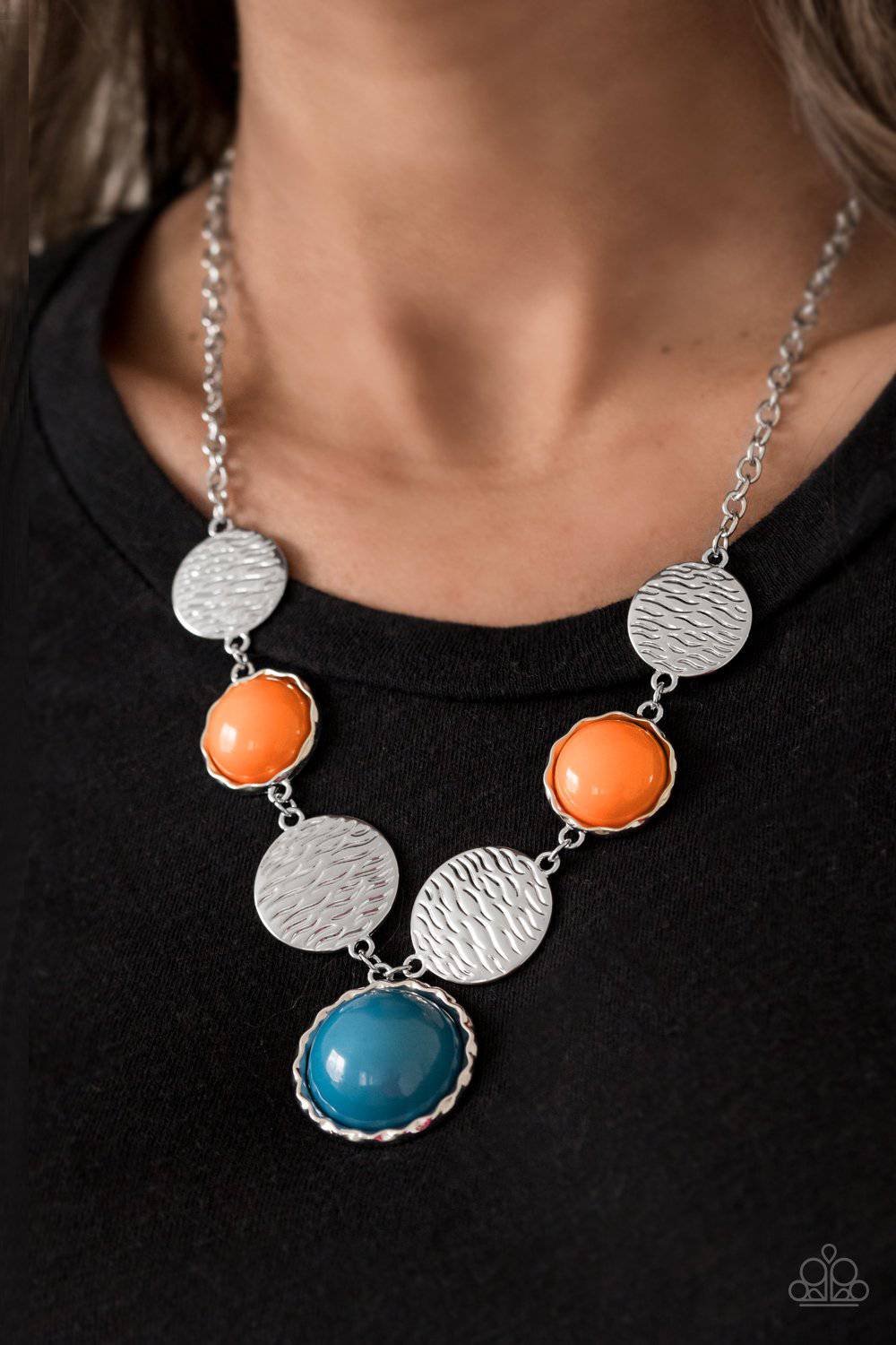 Bohemian Bombshell - Multi Orange & Blue Bead Necklace - Paparazzi Accessories - GlaMarous Titi Jewels