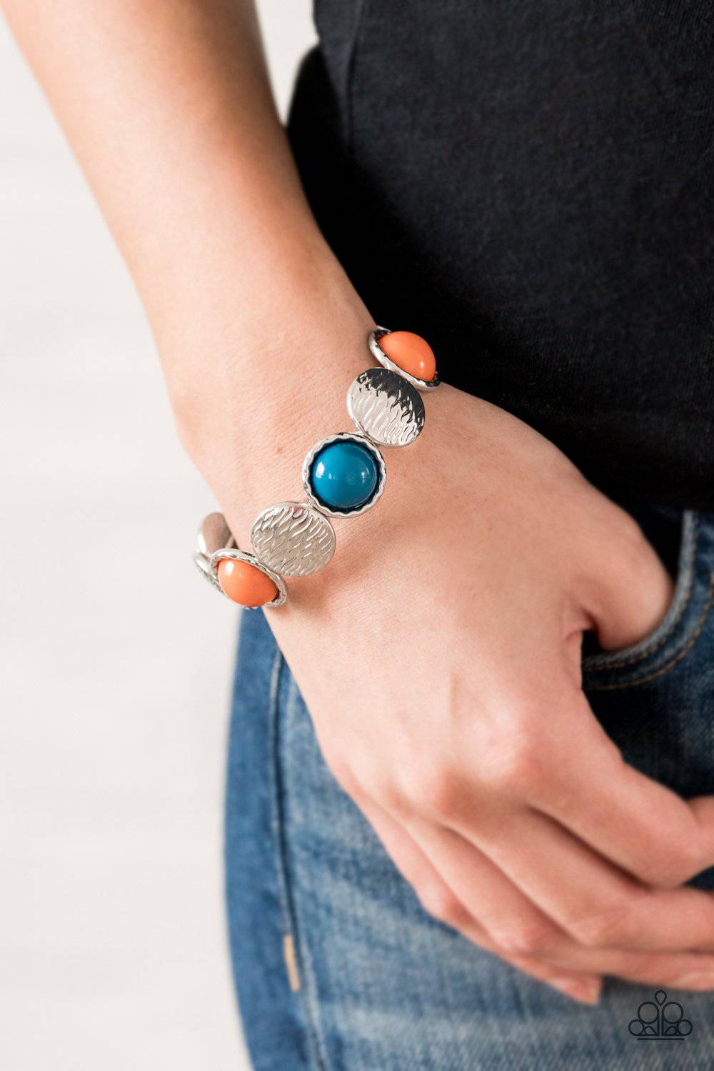 Boardwalk Boho - Multi Orange & Blue Bead Bracelet - Paparazzi Accessories - GlaMarous Titi Jewels