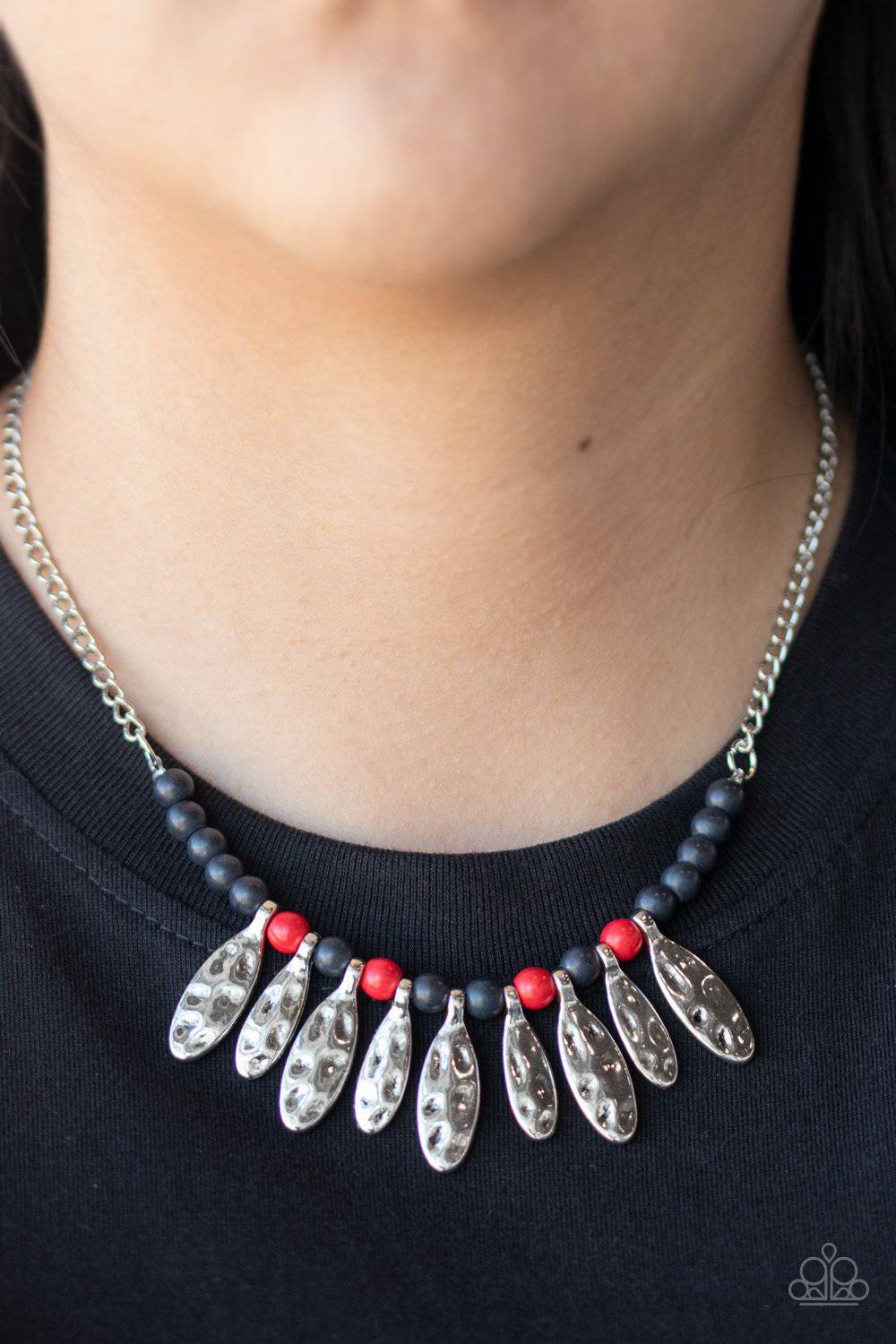 Neutral TERRA-tory - Red & Black Stone Necklace - Paparazzi Accessories - GlaMarous Titi Jewels