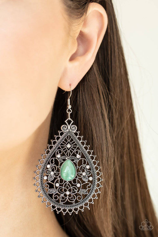 Eden Glow - Green Cat's Eye Teardrop Earrings - Paparazzi Accessories - GlaMarous Titi Jewels