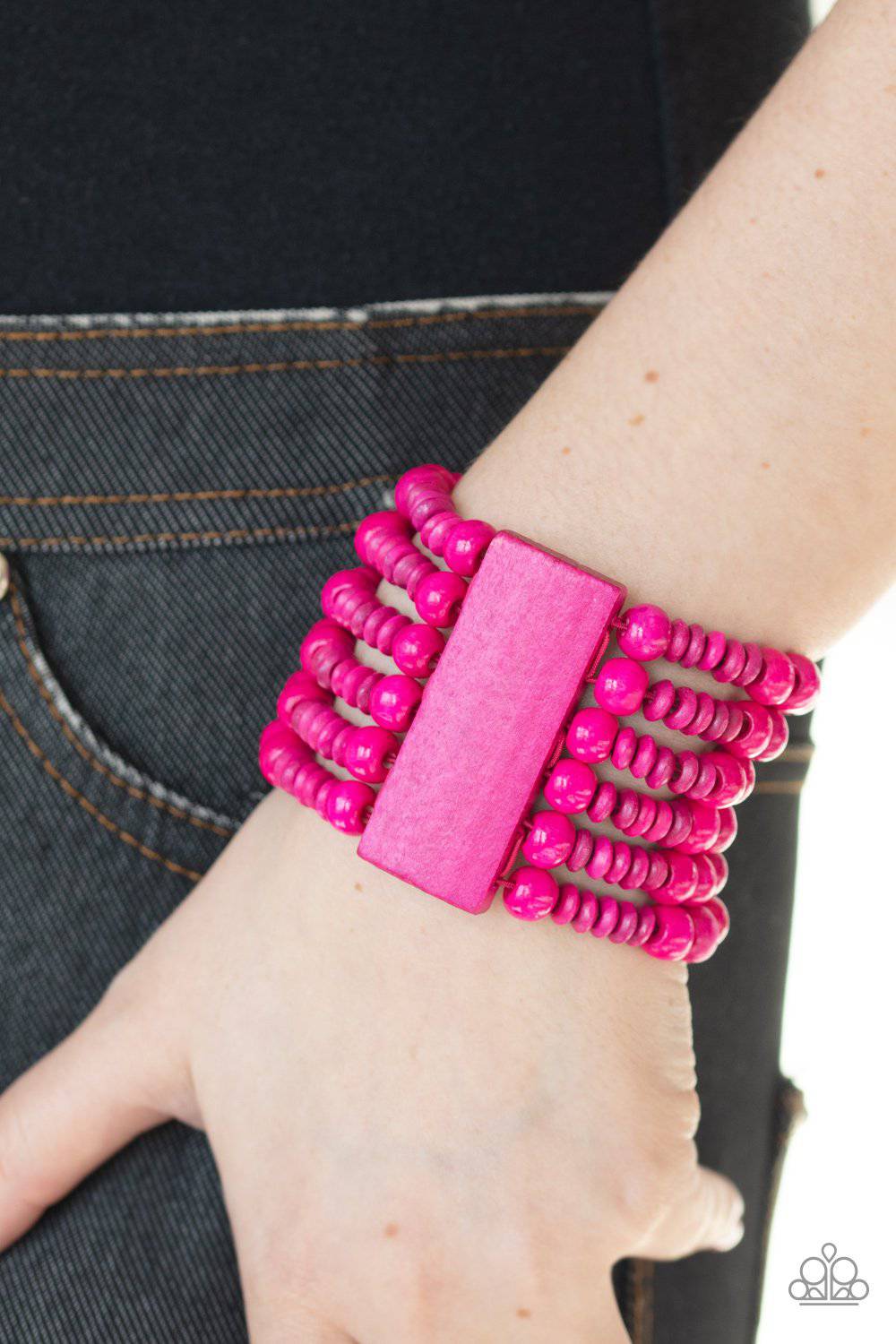 Dont Stop BELIZE-ing - Pink Wooden Bracelet - Paparazzi Accessories - GlaMarous Titi Jewels