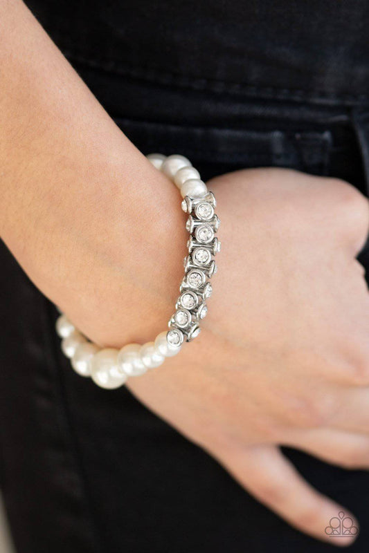 Traffic-Stopping Sparkle - White Pearl Rhinestone Bracelet - Paparazzi Accessories - GlaMarous Titi Jewels