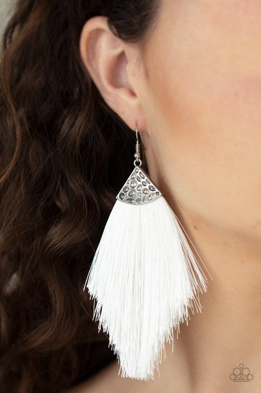 Tassel Tempo - White Fringe Earrings - Paparazzi Accessories - GlaMarous Titi Jewels
