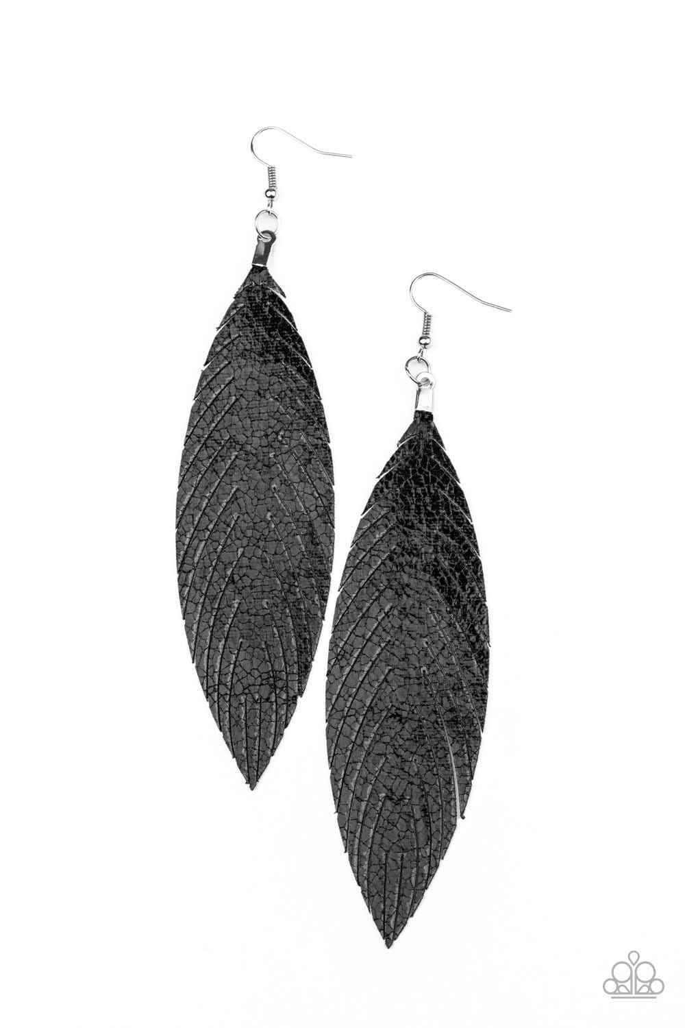 Feather Fantasy - Black Leather Feather Earrings - Paparazzi Accessories - GlaMarous Titi Jewels