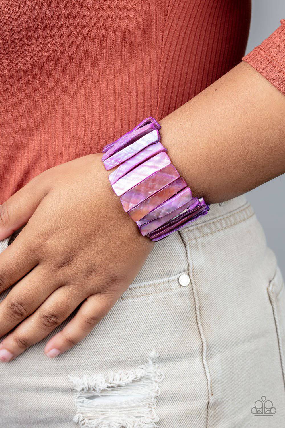 Beach Blast - Purple Shell-like Stretchy Bracelet - Paparazzi Accessories - GlaMarous Titi Jewels