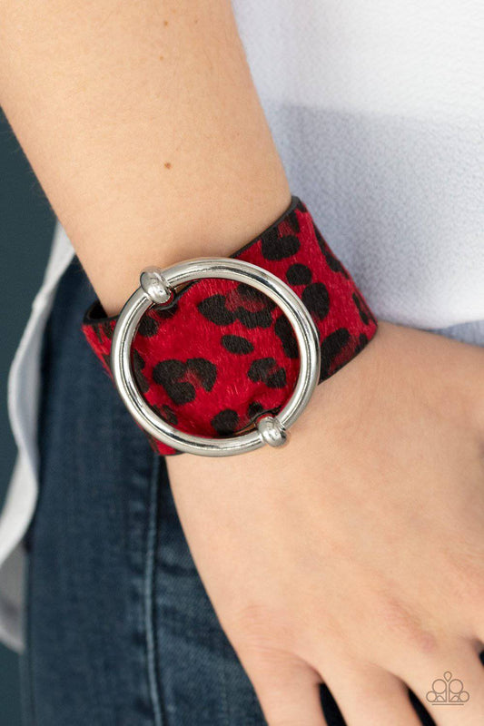 Asking FUR Trouble - Red & Black Leather Cheetah Bracelet - Paparazzi Accessories - GlaMarous Titi Jewels