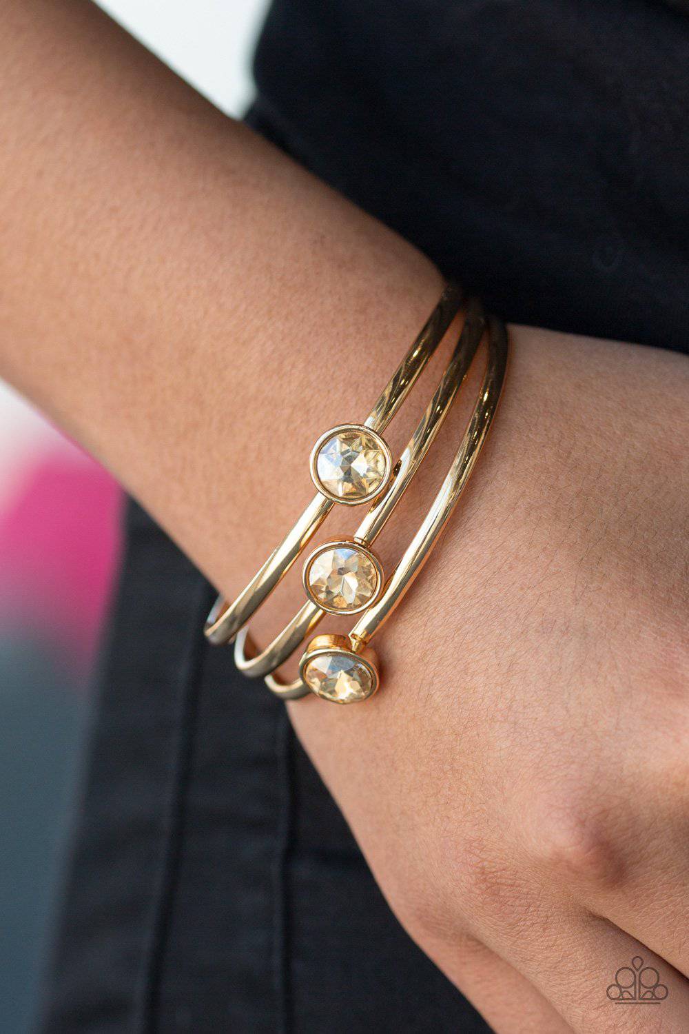 Be All You Can BEDAZZLE - Gold Gem Bangle Bracelets - Paparazzi Accessories - GlaMarous Titi Jewels