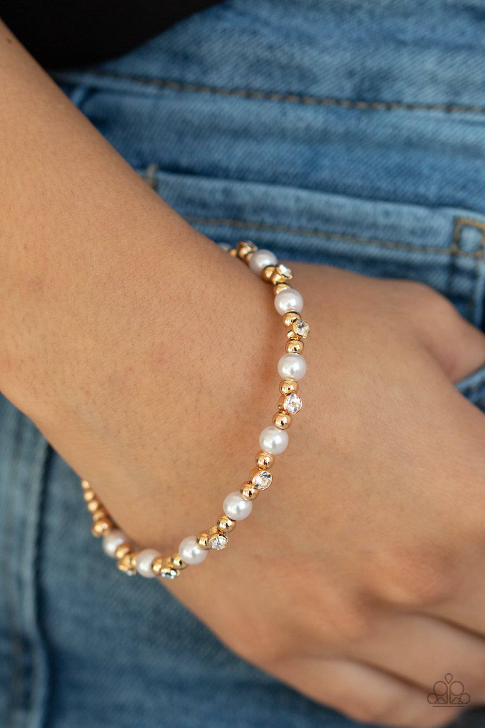 Decadently Dainty - Gold Pearl & Rhinestone Bracelet - Paparazzi Accessories - GlaMarous Titi Jewels