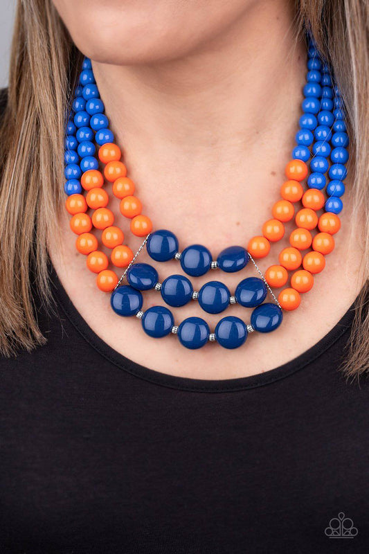 Beach Bauble - Blue & Orange Bead Necklace - Paparazzi Accessories - GlaMarous Titi Jewels