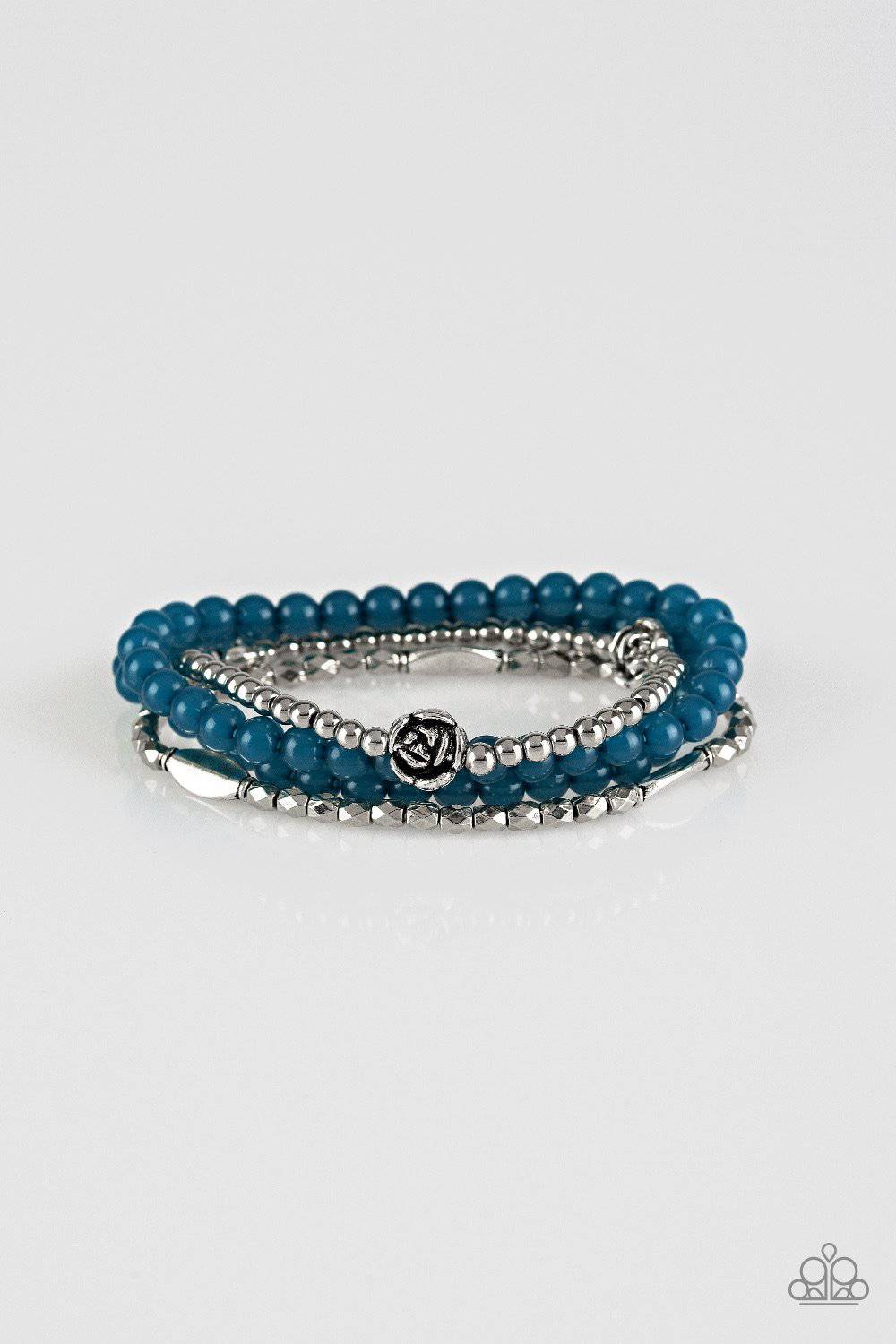 Blooming Buttercups - Blue Glassy Bead Stretchy Bracelet - Paparazzi Accessories - GlaMarous Titi Jewels