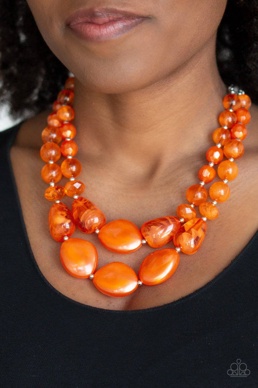 Beach Glam - Orange Amberglow Beads Necklace - Paparazzi Accessories - GlaMarous Titi Jewels