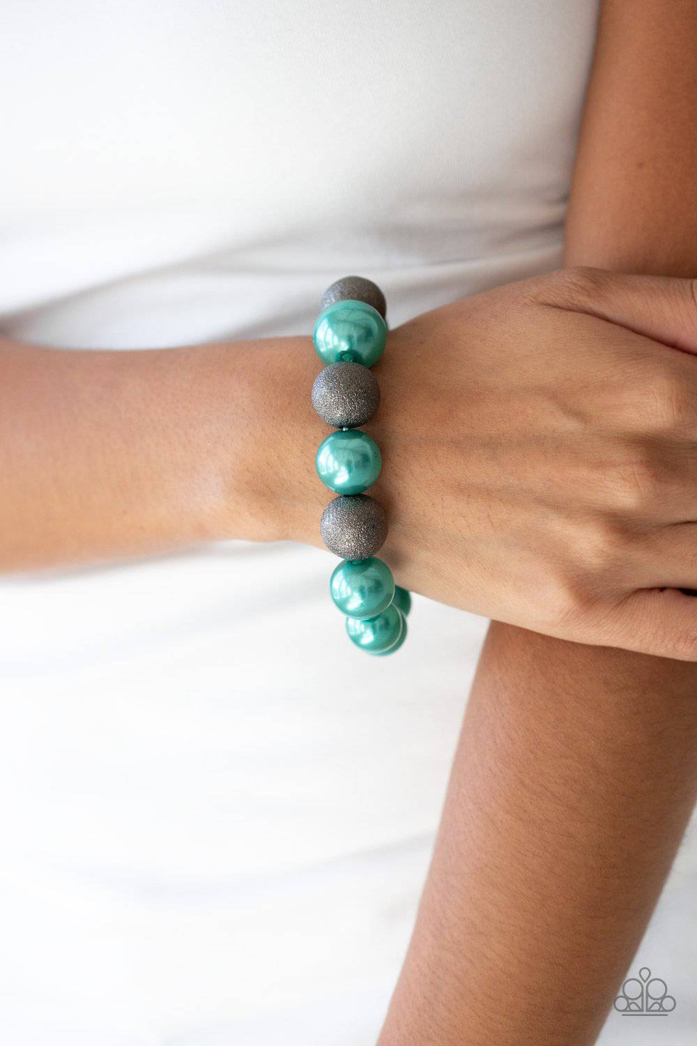 Humble Hustle - Green & Gunmetal Stretchy Bracelet - Paparazzi Accessories - GlaMarous Titi Jewels