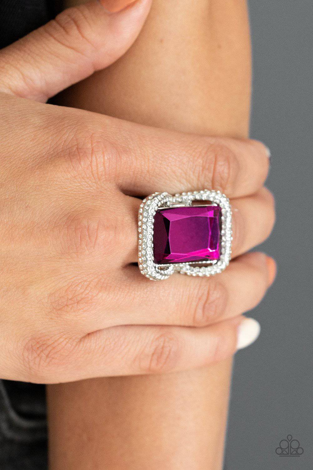 Deluxe Decadence - Pink Emerald Cut Gem Ring - Paparazzi Accessories - GlaMarous Titi Jewels