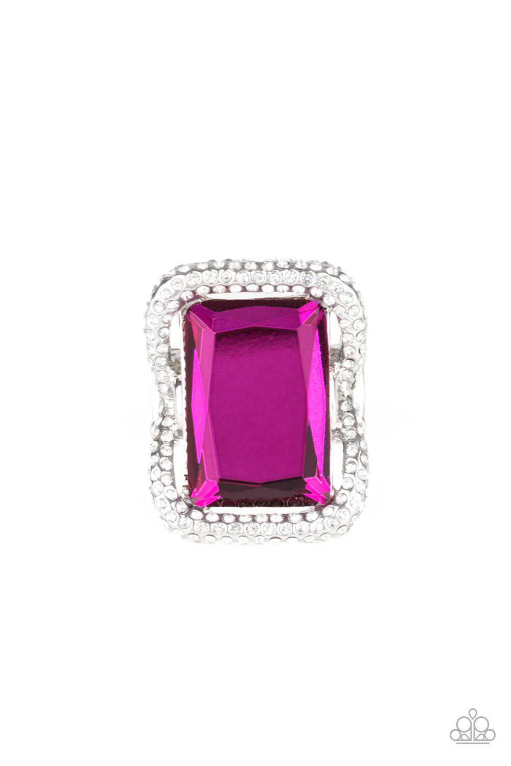 Deluxe Decadence - Pink Emerald Cut Gem Ring - Paparazzi Accessories - GlaMarous Titi Jewels