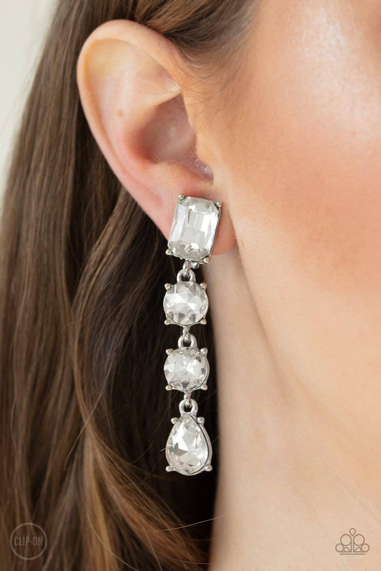 Make A-LIST - White Rhinestone Clip-on Earrings - Paparazzi Accessories - GlaMarous Titi Jewels