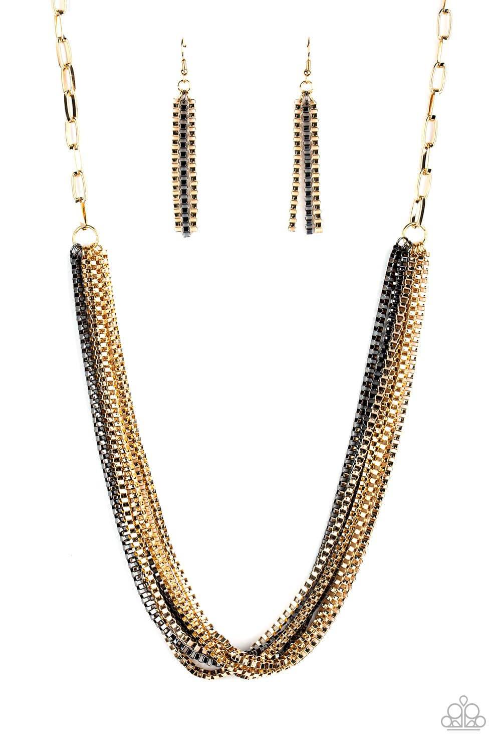 Beat Box Queen - Gold & Gunmetal Chain Necklace - Paparazzi Accessories - GlaMarous Titi Jewels