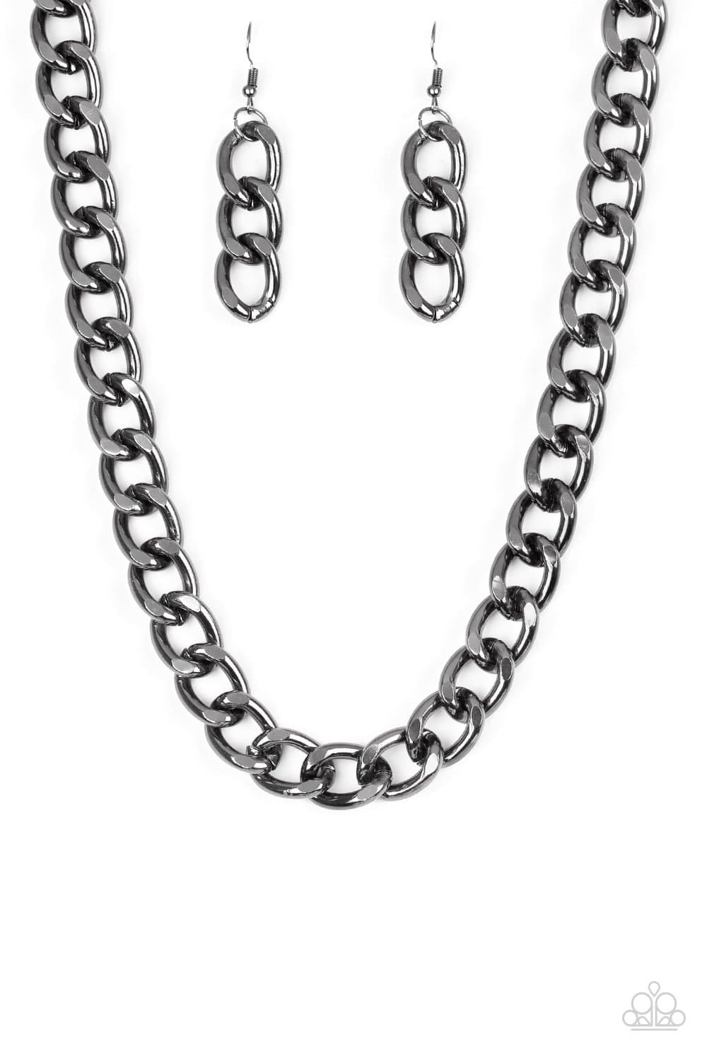 Heavyweight Champion - Black Gunmetal Edgy Necklace - Paparazzi Accessories - GlaMarous Titi Jewels