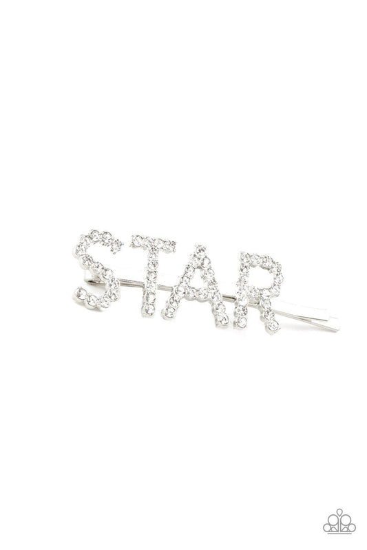 Star In Your Own Show - White Rhinestone Hair Pin - Paparazzi Accessories - GlaMarous Titi Jewels