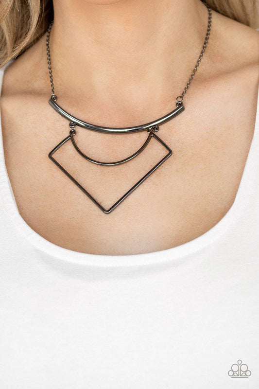 Egyptian Edge - Black Gunmetal Angled Frame Necklace - Paparazzi Accessories - GlaMarous Titi Jewels