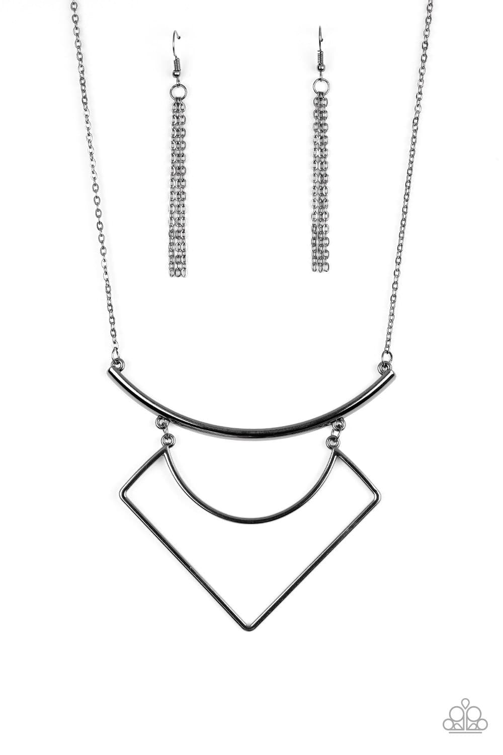 Egyptian Edge - Black Gunmetal Angled Frame Necklace - Paparazzi Accessories - GlaMarous Titi Jewels