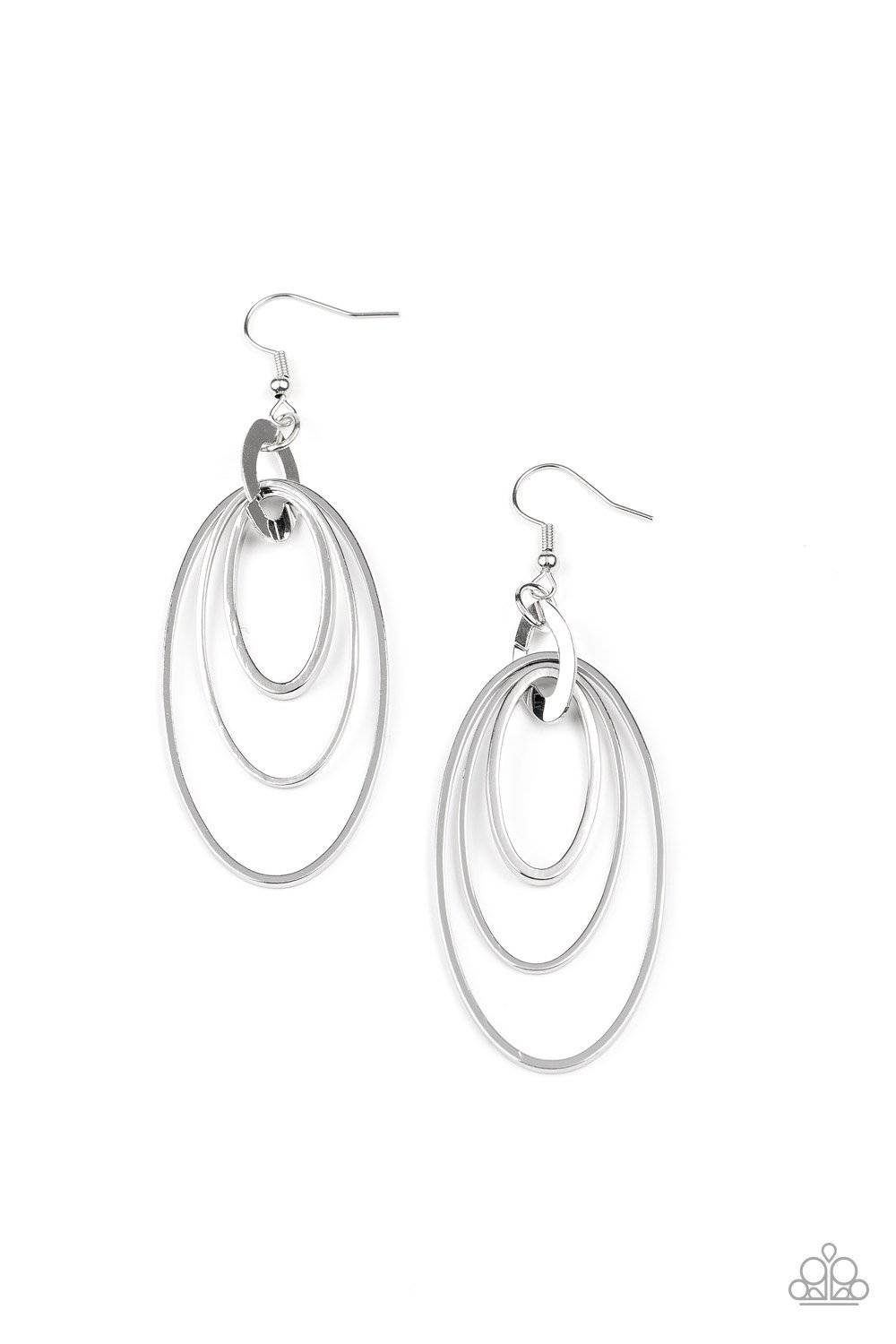 Shimmer Surge - Silver Oval Fringe Earrings - Paparazzi Accessories - GlaMarous Titi Jewels