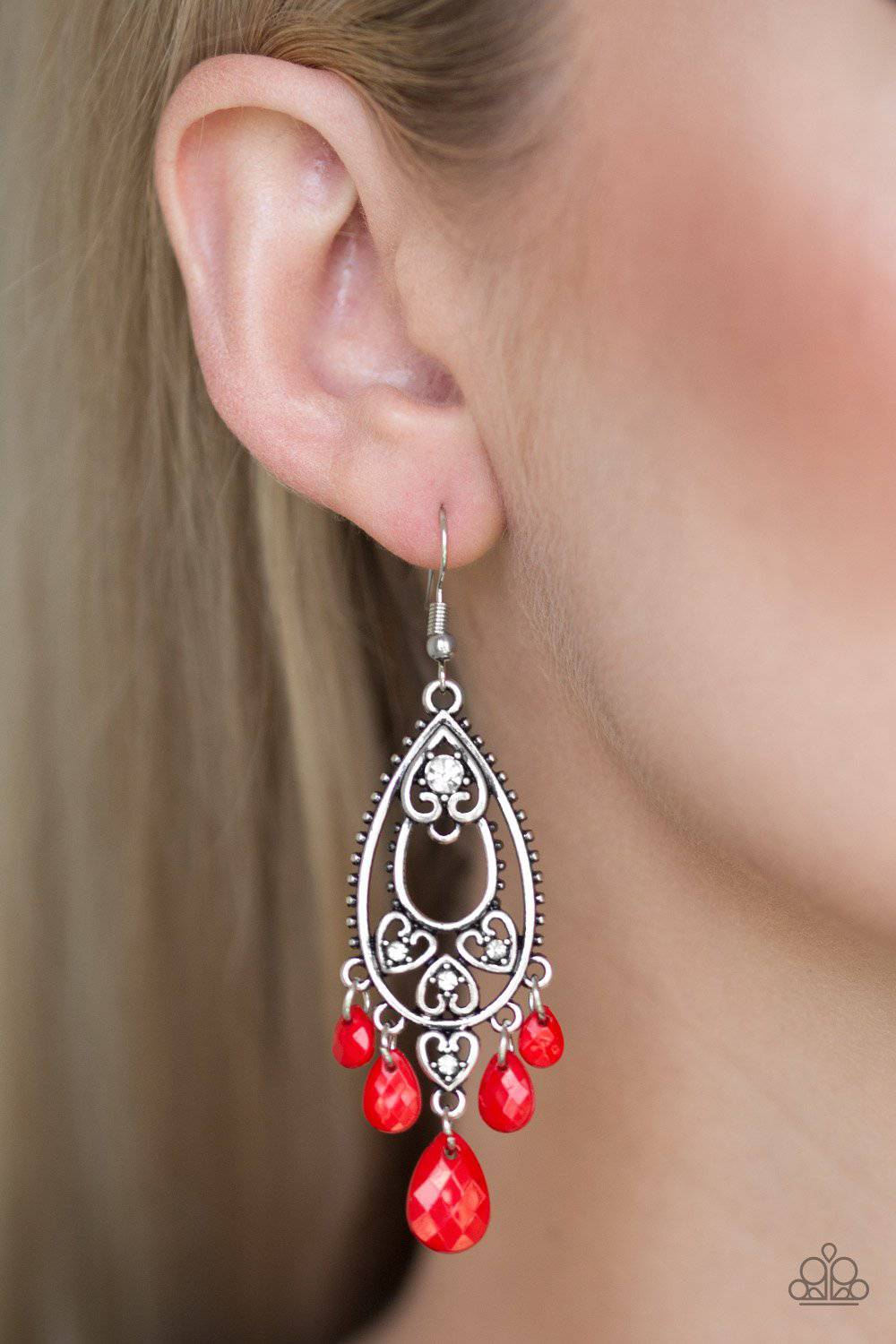 Fashion Flirt - Red Teardrop Rhinestone Earrings - Paparazzi Accessories - GlaMarous Titi Jewels