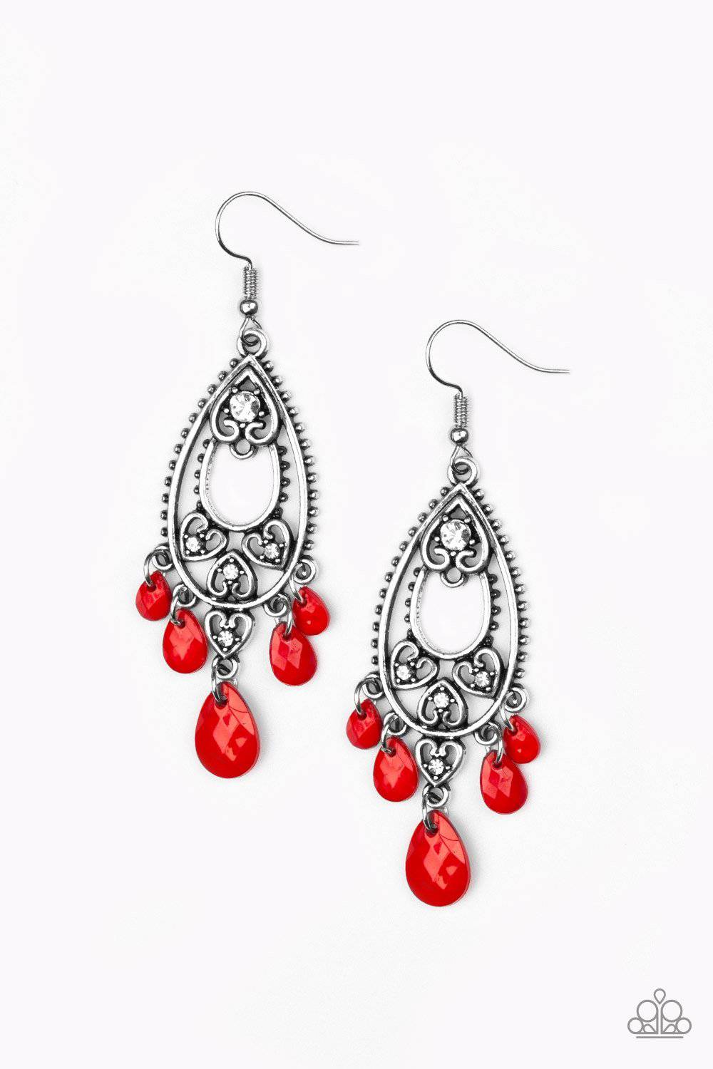 Fashion Flirt - Red Teardrop Rhinestone Earrings - Paparazzi Accessories - GlaMarous Titi Jewels