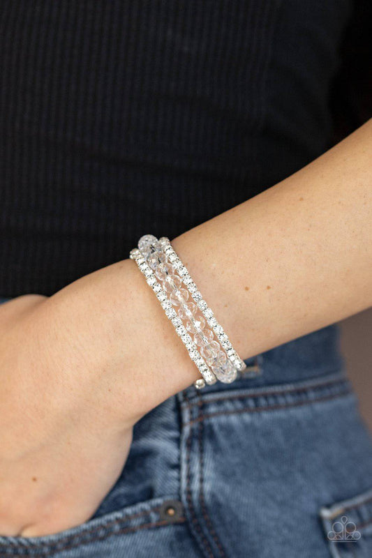 Glam-ified Fashion - White Rhinestone Infinity Bracelet - Paparazzi Accessories - GlaMarous Titi Jewels