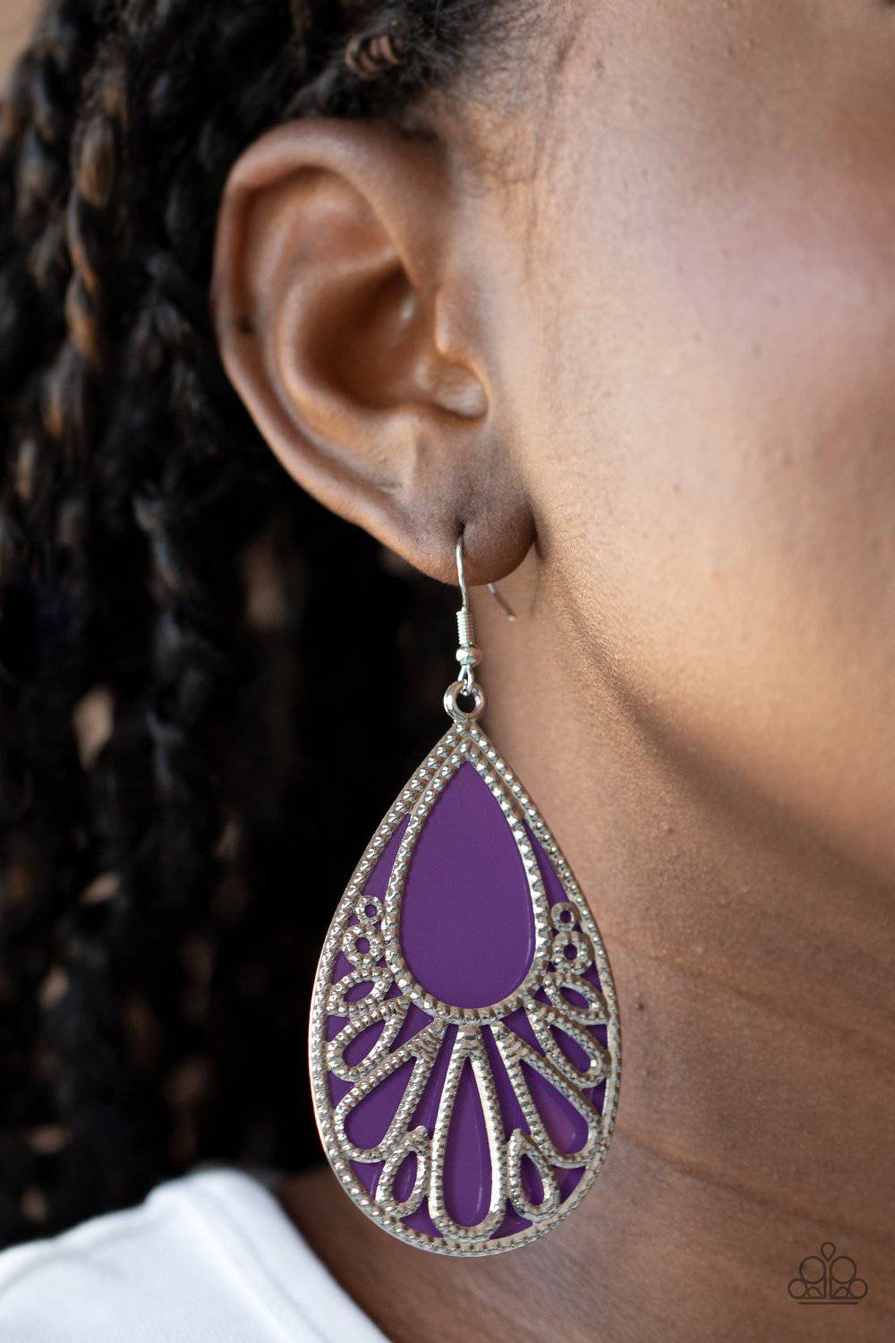 Loud and Proud - Purple Acrylic Teardrop Earrings - Paparazzi Accessories - GlaMarous Titi Jewels