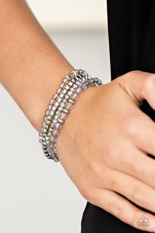 Crystal Crush - Silver Glittery Bead Stretchy Bracelet - Paparazzi Accessories - GlaMarous Titi Jewels