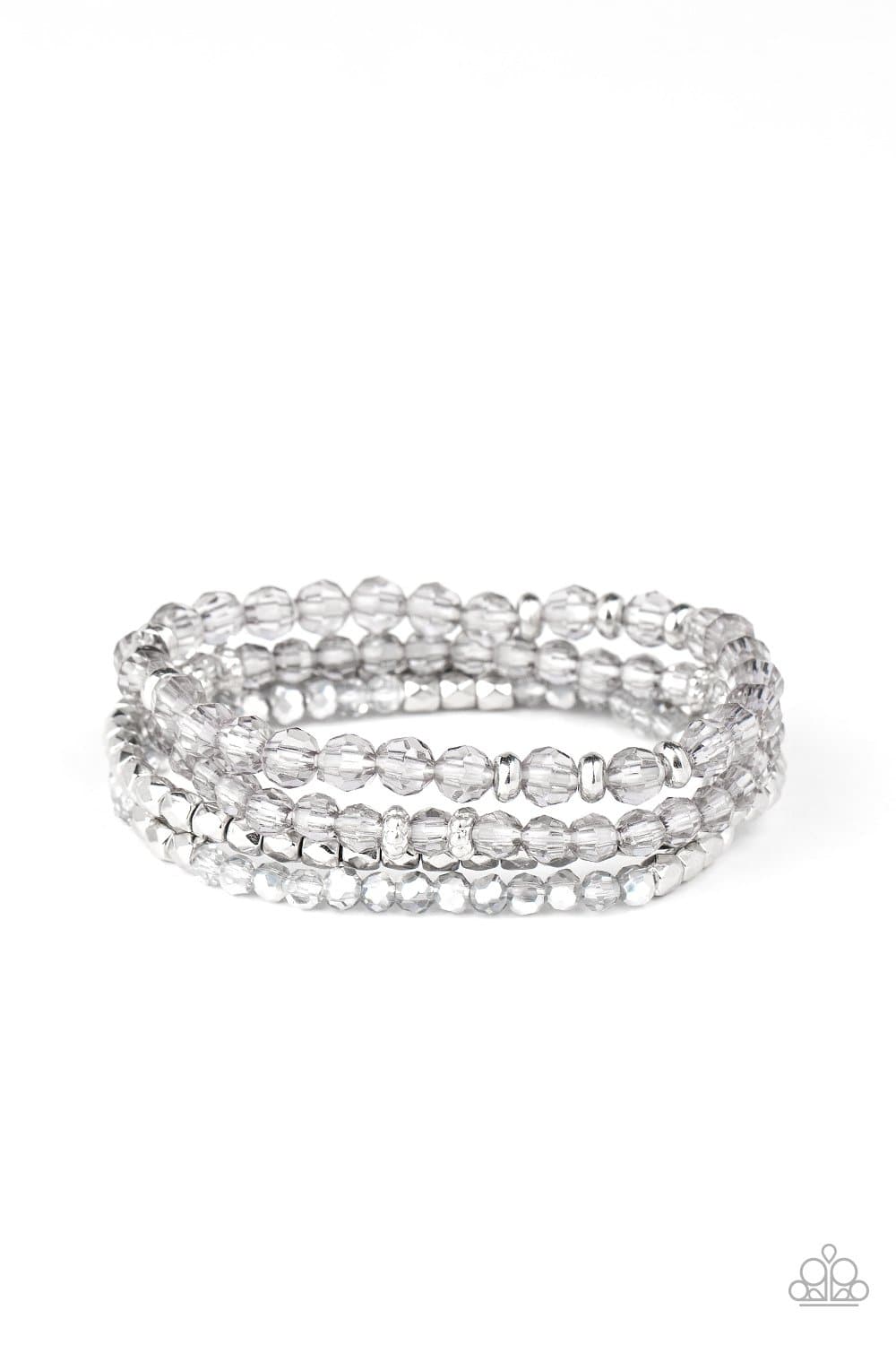 Crystal Crush - Silver Glittery Bead Stretchy Bracelet - Paparazzi Accessories - GlaMarous Titi Jewels