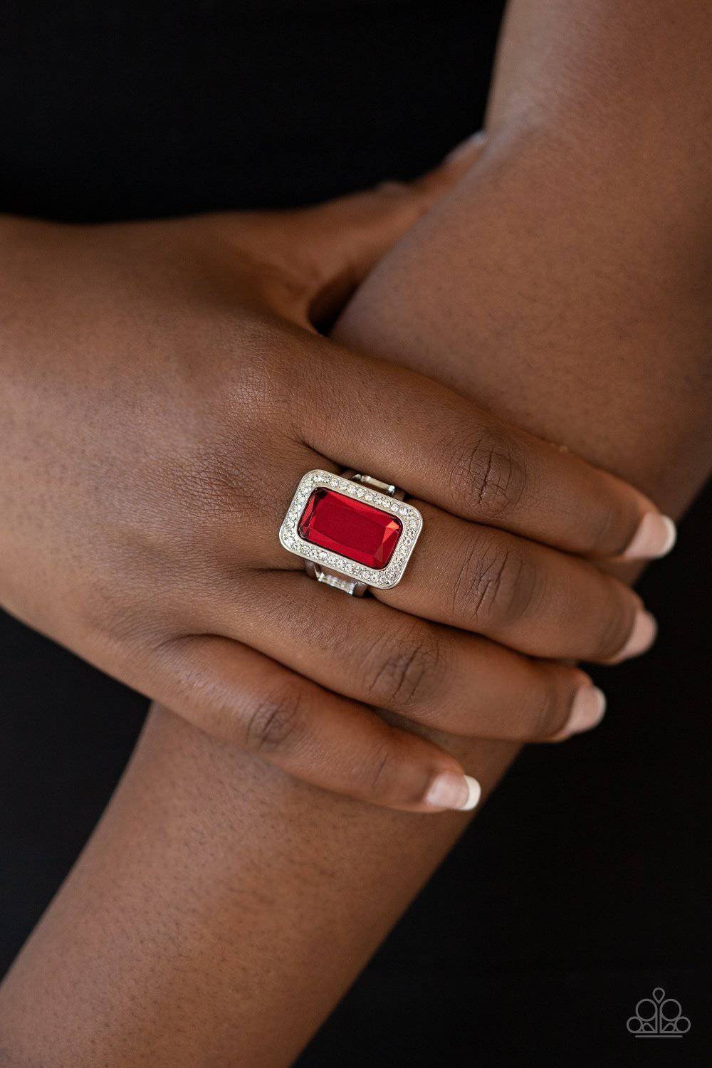 Crown Jewel Jubilee - Red Emerald Cut Gem Ring - Paparazzi Accessories - GlaMarous Titi Jewels