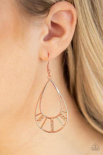 Line Crossing Sparkle - Copper Earrings - Paparazzi Accessories - GlaMarous Titi Jewels