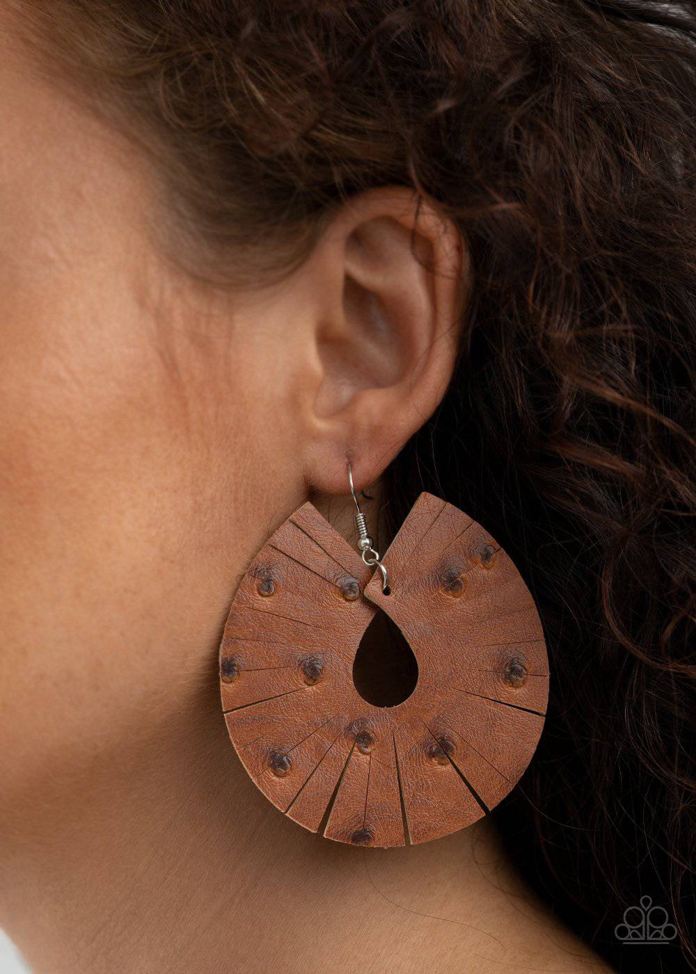 Palm Islands - Brown Leather Teardrop Earrings - Paparazzi Accessories - GlaMarous Titi Jewels