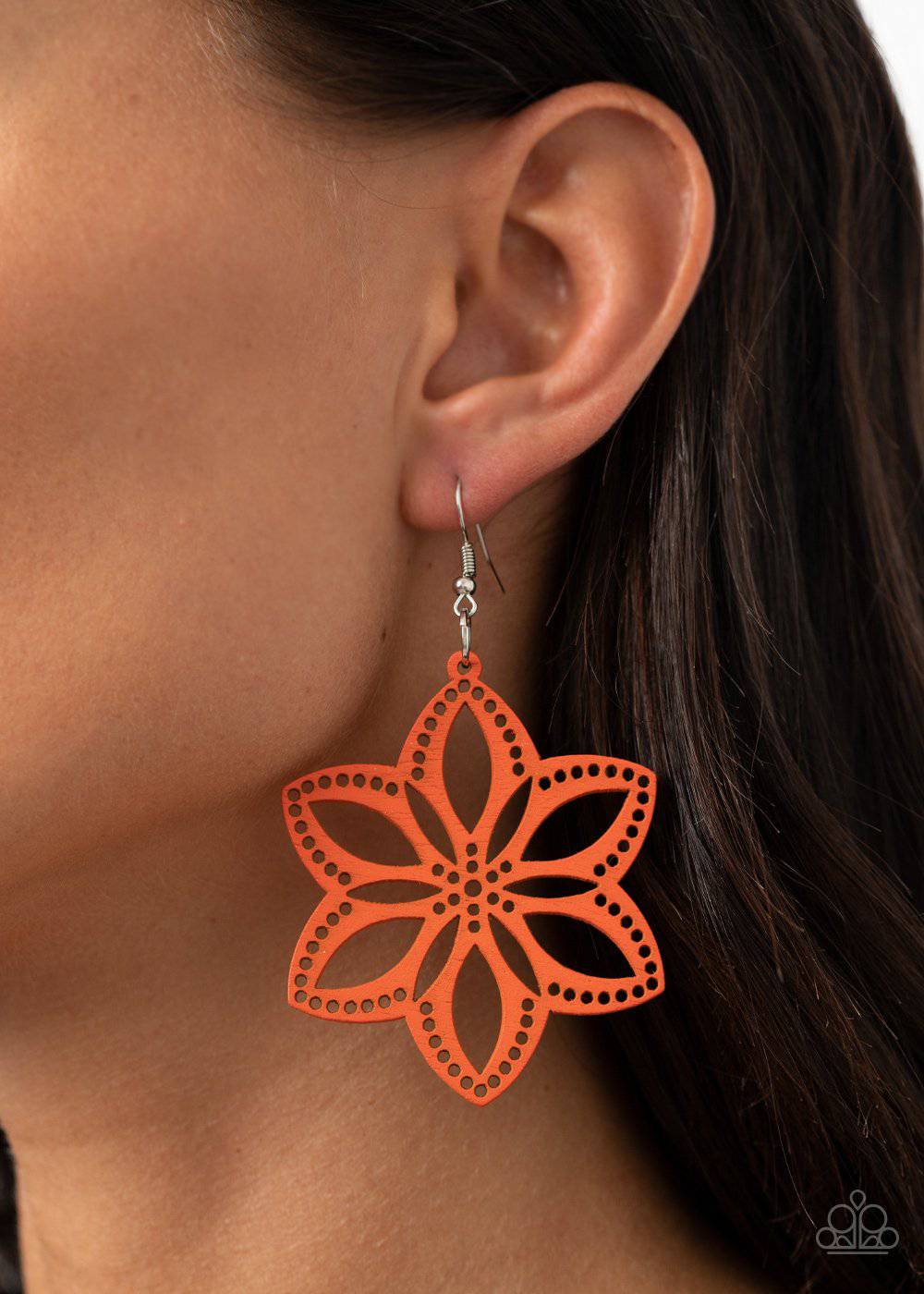 Bahama Blossoms - Orange Wooden Earrings - Paparazzi Accessories - GlaMarous Titi Jewels