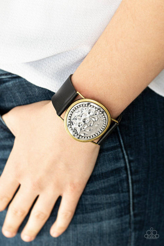 Hold On To Your Buckle - Black & Brass Leather Wrap Bracelet - Paparazzi Accessories - GlaMarous Titi Jewels