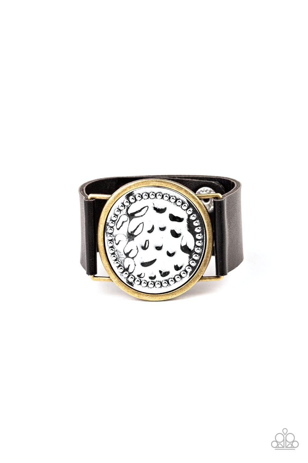Hold On To Your Buckle - Black & Brass Leather Wrap Bracelet - Paparazzi Accessories - GlaMarous Titi Jewels
