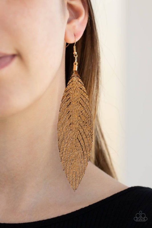 Feather Fantasy - Gold Leather Feather - Paparazzi Accessories - GlaMarous Titi Jewels