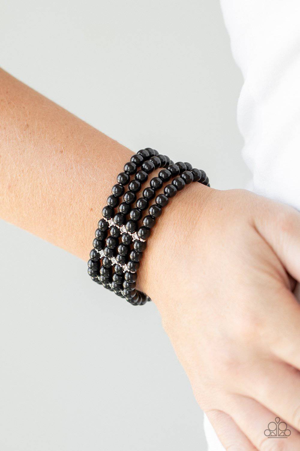 Stacked To The Top - Black Rhinestone Stretchy Bracelet - Paparazzi Accessories - GlaMarous Titi Jewels